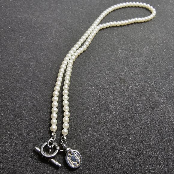 Vintage Ralph Lauren RL Faux Pearl Sterling Silver 925 Toggle Charm Necklace 16" - Picture 1 of 5